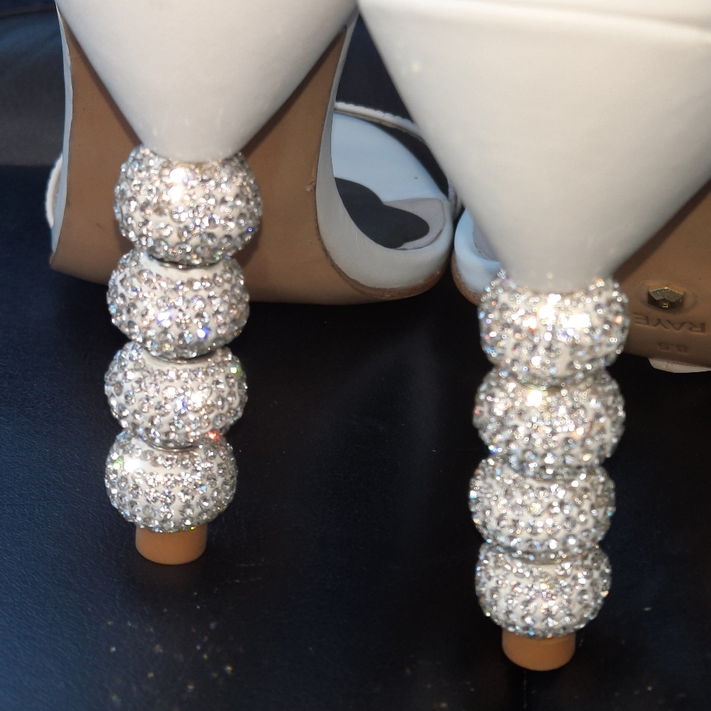 RAYE Leather Crystal Embellished Heels Disco Ball Strappy White Party Sandal 8.5 - Picture 11 of 14